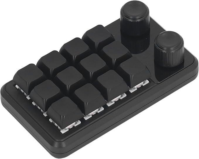 Hyuduo Mechanical Gaming Keyboard Mini Gaming Keypad 12 Keys 2 Knobs Blue Switch Black Color RGB Light Customizable Programming for Gaming Office Music Media Industrial Control
