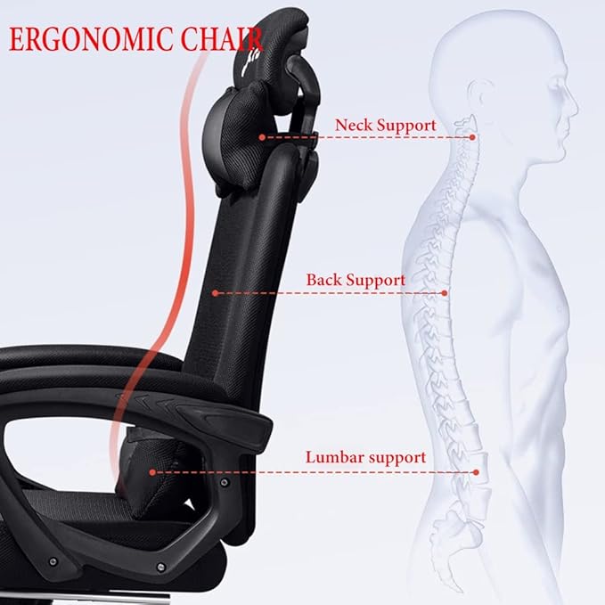GIZNXBA Computer Chair with Foot Rest Adjustable Height Gaming Chair for Adults Home Office Chair Ergonomic Desk Chair with Headrest High Back Swivel Task Chair Lumbar Support (Color : /Black)