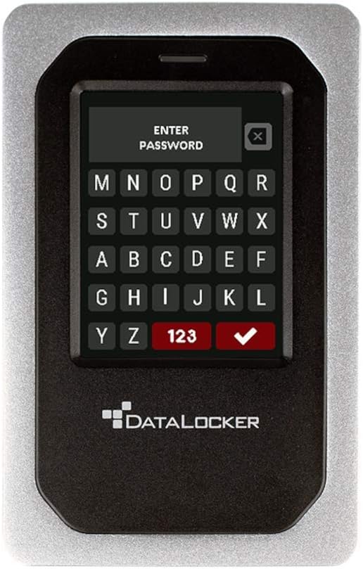 DataLocker DL4 FE 1 TB Password Protected Hardware Encrypted HDD Easy Screen Guided Use AES 256 IP64 Dust TAA Compliant Trusted Supply Chain OS Independent USB-C/USB-A
