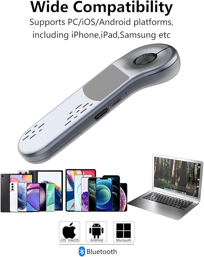 Air Mouse Bluetooth Rechargeable Presenter with Touchpad Remote Control for PowerPoint/Keynote/TikTok/Camera/Kindle App Applicable for PC/iOS/Android (Silver)