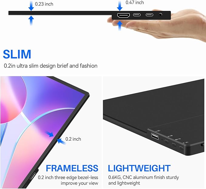 14 Inch Touchscreen Portable Monitor 1200P Slim and Lightweight Bezel less FHD IPS HDR Gaming Monitor Laptop Travel Sub-Monitor with Built-in Speakers and VESA for Laptop Mac PC Xbox PS4/5 Switch