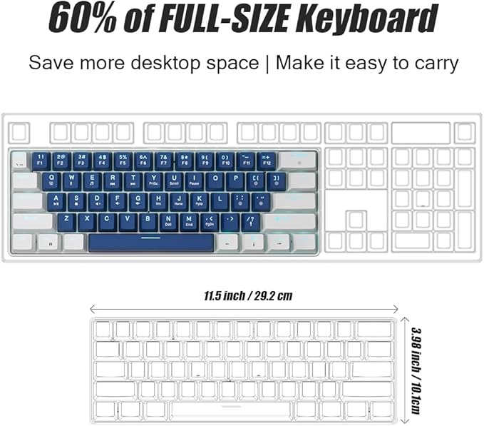 abucow 60% Mechanical Gaming Keyboard Red Switch Wired Compact Keyboard Anti-Ghosting No-Conflict 61