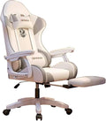 JSWHYBD Ergonomic Office Chair with Footrest Video Gaming Chairs for Adults 400lb High Back Reclining Computer Chair Big and Tall Pu Leather Adjustable Chair Havefootrest White