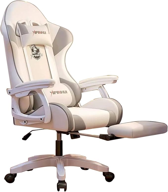 JSWHYBD Ergonomic Office Chair with Footrest Video Gaming Chairs for Adults 400lb High Back Reclining Computer Chair Big and Tall Pu Leather Adjustable Chair Havefootrest White