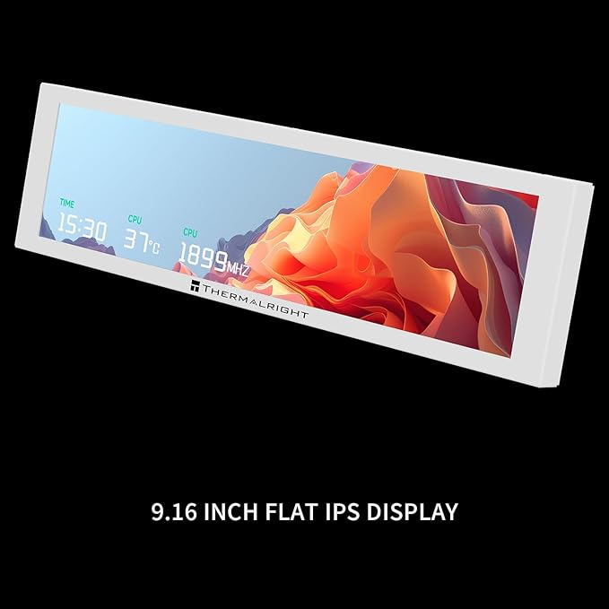 Thermalright Trofeo Vision 9.16 LCD White 9.16-inch Full-Color LCD Magnetic Display Screen 1920x480 Resolution Easy to InstallMaster CPU/GPU Temperature(White)