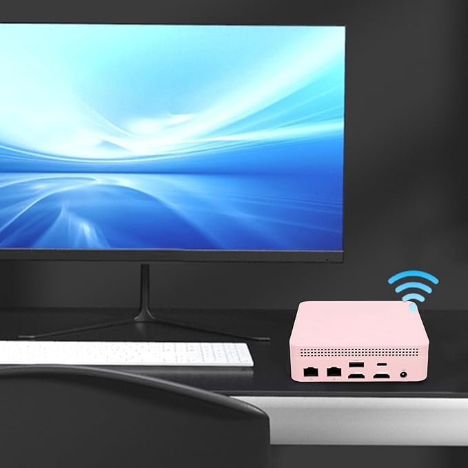 Jectse Small Computer Dual Band WiFi 4.2 USB Ports HD Multimedia Small PC for Home (8G and 256G Pink)