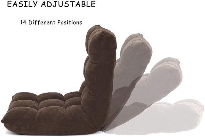 Floor Chair Lounger Folding Gaming Sofa Chaise Lounge with 14 Adjustable Position Steel Frame Sponge Padded Sleeper Bed Couch Recliner (Brown)