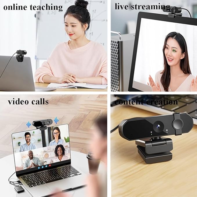 GIZNXBA Full HD Webcam with Built-in Microphone Plug &amp Play USB Webcam 125° Wide Angle Camera Privacy Cover for Desktop PC Or Laptop Computer Streaming(Black A1080P)
