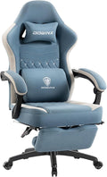 Dowinx Gaming Chair Breathable Fabric Game Chair with Gel Pad and Storage Bag Comfortable Gamer Chair with Pocket Spring Cushion Ergonomic Computer Chair with Footrest Blue and White