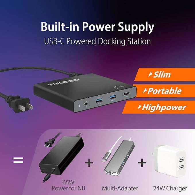 j5create USB-C Travel Hub with PD 65W Power Supply - for Travel or Business Trip - Charging Adapter Hub with 4K HDMI USB-A x 2 - for MacBook Air/Pro 13 Surface Pro and USB-C Laptop (JCDP392)