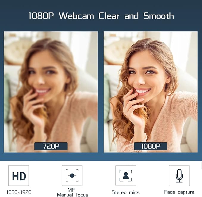 HD 1080P with Microphone 927 Web Camera 2 Mics Streaming 360° Rotatable PC Camera Plug and Play USB for Conferencing/Zoom/Facetime/YouTube/PC/Laptop/Desktop