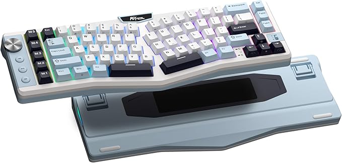 RK ROYAL KLUDGE A72 Alice Ergonomic Wireless Mechanical Keyboard w/Knob/Macro Keys/Touchable Nameplate Tri-Mode 68% 72-Key Gasket Keyboard BT/2.4G/USB-C Hot Swap Win/Mac Software 7500mAh Battery