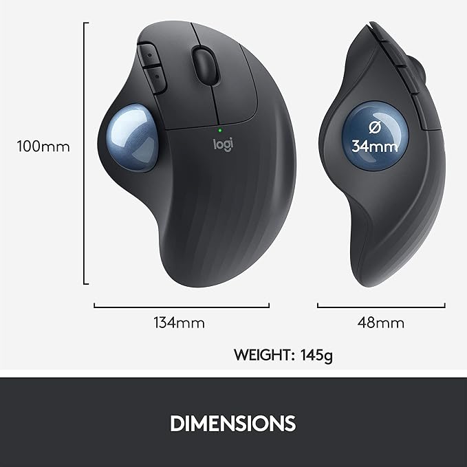 Logitech Ergo M575 Wireless Trackball Mouse Easy Thumb Control Precision and Smooth Tracking Ergonomic Comfort Design Windows/Mac Bluetooth USB - Graphite (Renewed)