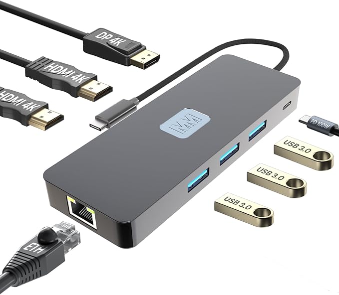 MMOBIEL USB-C Hub to Dual HDMI &amp DisplayPort 4K@60Hz 100W Power Delivery 3X USB 3.0 ETH 1000Mbps– 8-in-1 USB Hub Docking Station – USB-C Adapter Quadruple Display Multiport for Laptop Tablet e