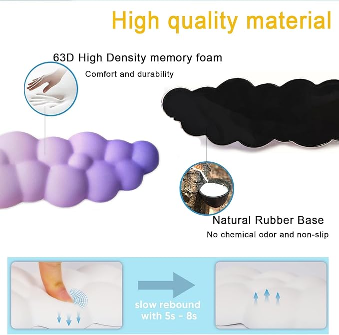 Mouse Pad with Wrist Rest -Desk Decoration-WENPIC- Ergonomic Cloud Wrist Rest - Soft and Flexible Non-Slip - Can Relieve Long-Term Office Wrist Pain - Ideal for Office Computer Laptop (B)