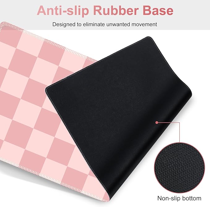 Soft Pink Checkerboard Mouse Pad Set 4 in1 Ergonomics Keyboard Desk Mat with Memory Foam Wrist Rest Extended Game Mousepad Non-Slip Large Gaming Desk Pad Matt Easy Typing Pain Relief