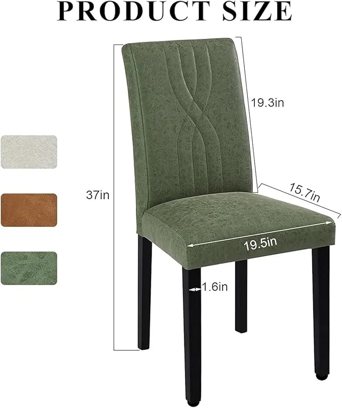 Adjustable Office Computer Chair with Armrest 1pcs Green Leather Upholstered Dining High Back Chair Solid Wood Legs for Kitchen Living Room