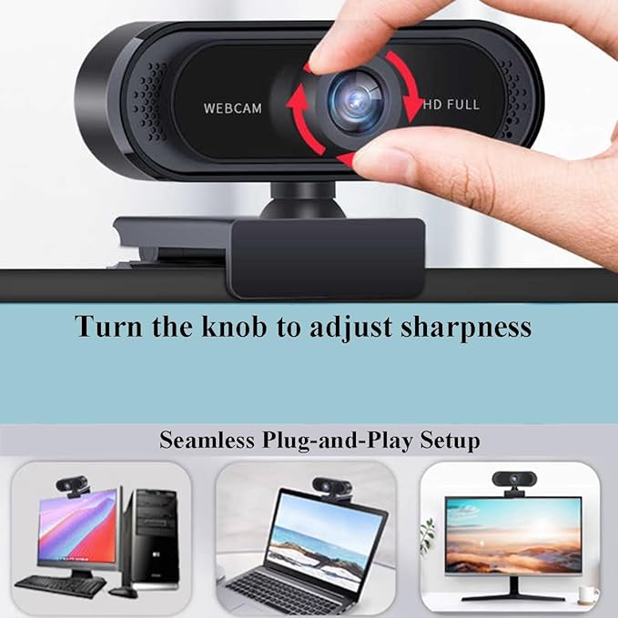 GIZNXBA 1080p Webcam with Microphone Clear Stereo Audio HD Light Correction Wide-Angle Lens Privacy Cover Wide Field of View for Pc Streaming(Black A)