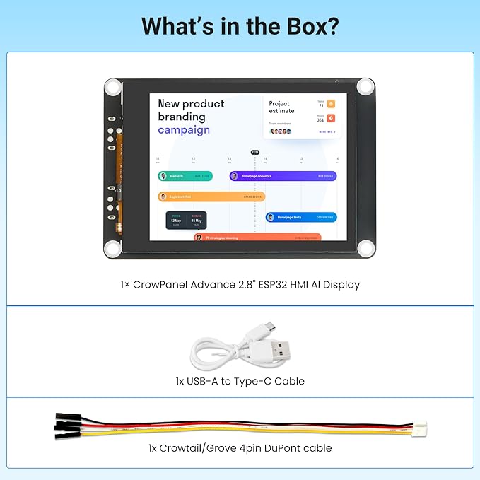 ELECROW ESP32 Display 320×240 2.8 HMI Advanced ESP32-S3 IPS Touch Display Support AI Speech Interaction 32-Bit LX7 Dual-Core Processor Up to 240MHz Compatible with Arduino ESP-IDF and LVGL