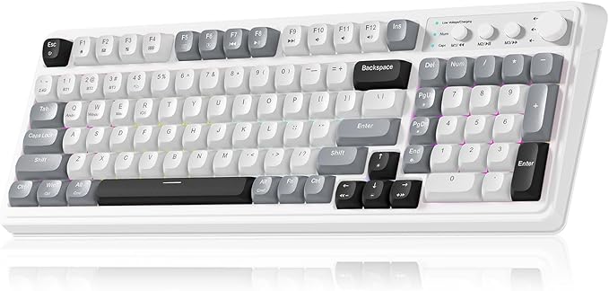 AULA 99 Wireless Keyboard Custom Computer Keyboard Tri-Mode Bluetooth 5.0/2.4GHz/USB-C Cute Creamy Gaming Keyboards with Number Pad RGB Backlit Media Knob Programmable Keybaord for PC Gamer - Grey