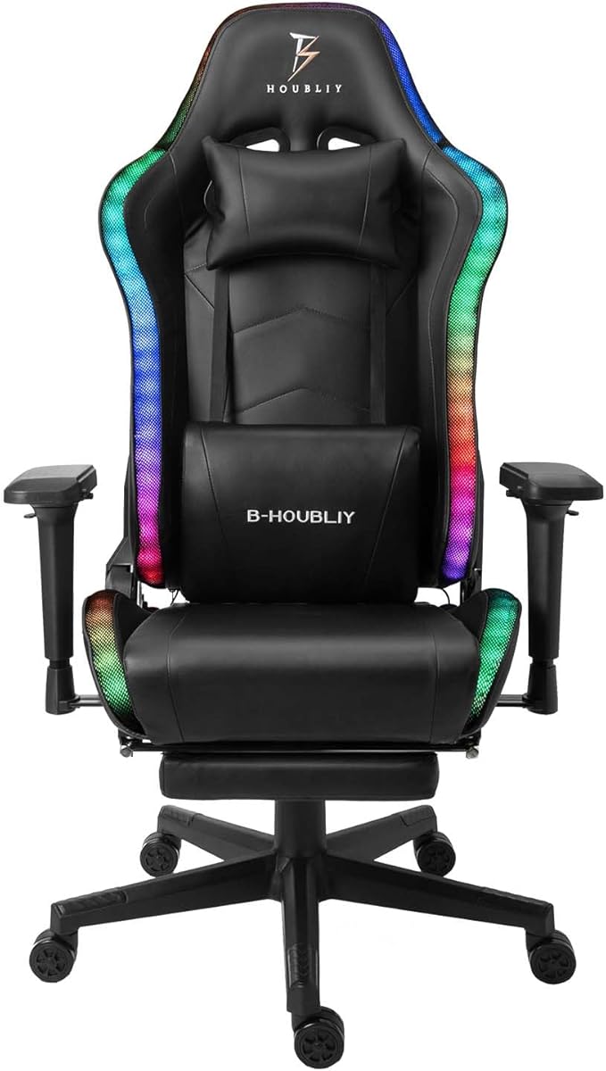 TBQATNTS Ergonomic Massage Gaming Chair with SpeakersGaming Chair Massage with Led RGB Lights and Footrest7-Point Massage Gaming Chair for Adultswith FootrestAdjustable Armrest HeightBlack