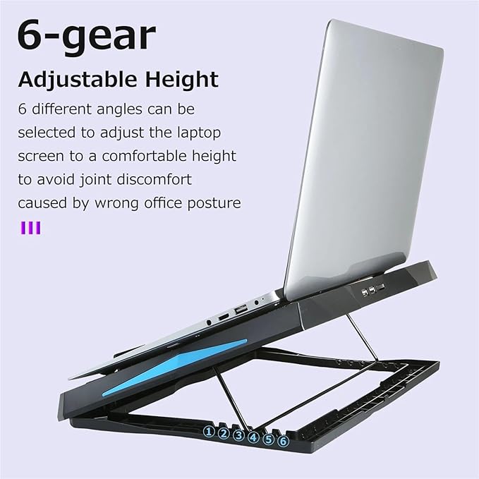 Compatible for Under 17 Laptop Cooling Pad 6 Fans 6 Height Adjustable Stand Built-in Phone Holder