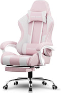 GTPLAYER Gaming Chair with Footrest Computer Chair with and Lumbar Support Height Adjustable Game Chair with 360°-Swivel Seat and Headrest and for Office or Gaming (Pink-Fabric)