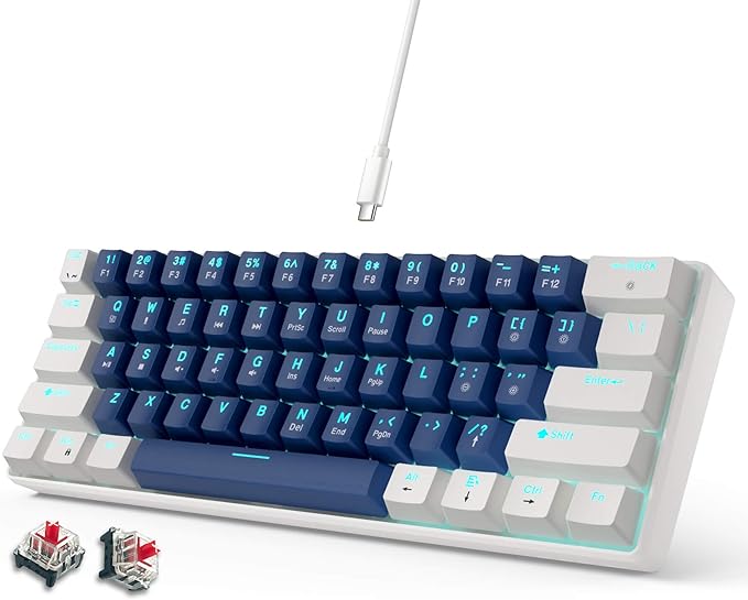 abucow 60% Mechanical Gaming Keyboard Red Switch Wired Compact Keyboard Anti-Ghosting No-Conflict 61