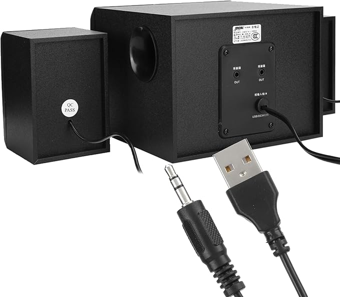Passive Bookshelf Speakers for PC Computer 2.1 Channel Home Stereo Theater Speakers Treble and Bass Adjustable 3D Surrounding Speaker 3.5mm AUX