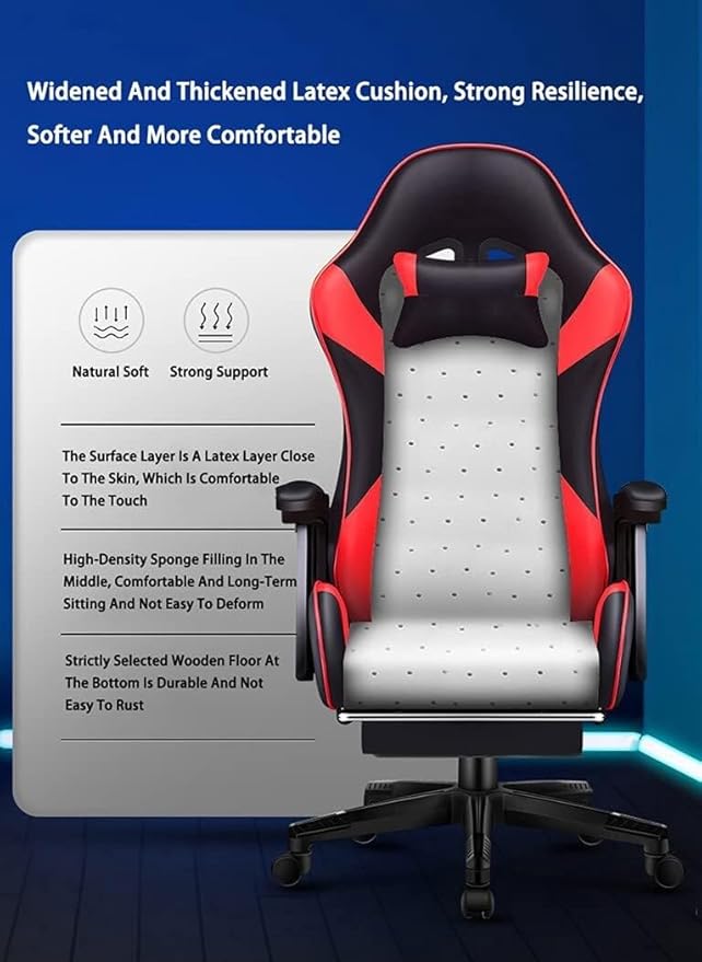 Massage Gaming Chair Ergonomic Racing Office Chair with Lumbar Support Reclining PU Leather Swivel Task Chair(Blue)