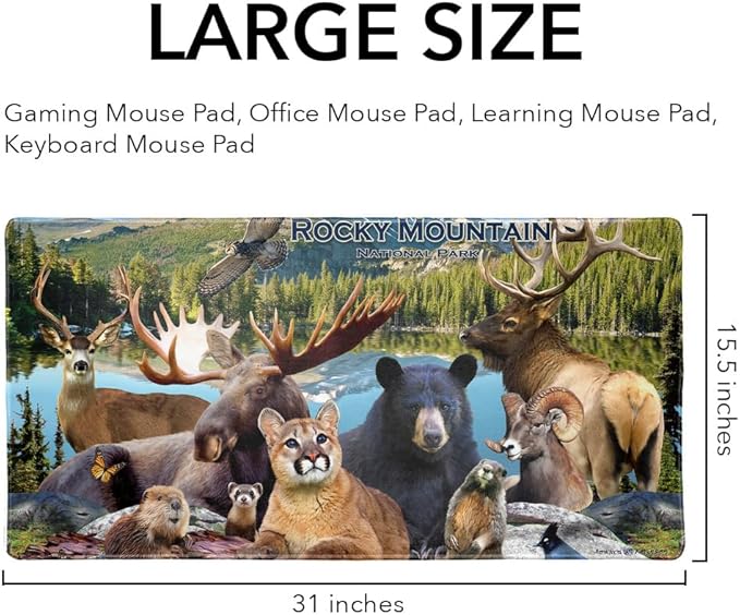 Rocky Mountain National Park Animals Moose Cougar Bear Beaver Elk Large Gaming Mouse Pad Desk Mat with Stitched Edges Non-Slip Base