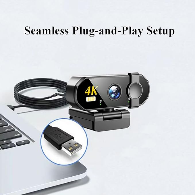 GIZNXBA 4K Webcam with Microphone for Streaming Video Calling Noise-Cancelling Mic HD Auto Light Correction Clear Audio Privacy Cover Wide Field of View for Pc