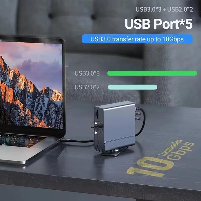 Docking Station for Asus TUF Gaming A17 A18 A15 A16 A14 F15 F16 F17 Dash 15 F15 Gaming Laptop15-in-1 USB C with 360 ° Rotating Base 2*4K HDMI and 1*DP 10Gbps USB Port Transfer RJ45 Audio SD/TF