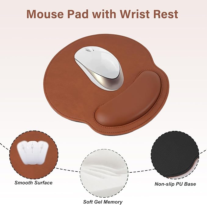 MOSISO Wrist Rest Support for Mouse Pad &amp Keyboard Set Ergonomic PU Leather Keyboard and Mousepad with Wrist Rest&ampCoaster Non-Slip Base Home/Office Easy Typing Cushion with Raised Memory Foam