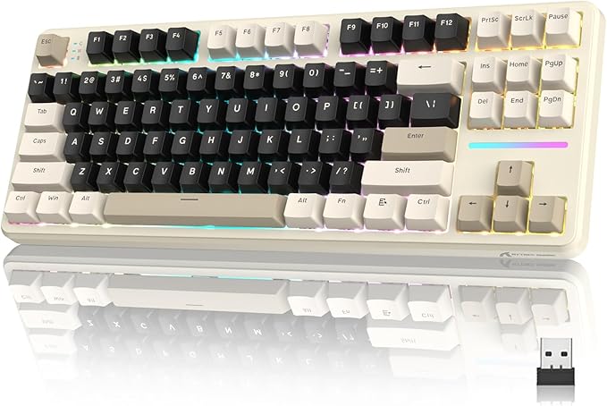 ATTACK SHARK X87 Wireless Mechanical Keyboard87 Keys Compact TKL Gasket Gaming KeyboardHot Swappable Custom Keyboard with Five-Layer PaddingFull RGB2.4G/USB-C/BTPre-lubed Switches (Retro White)