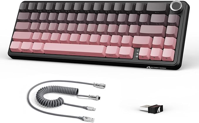 ATTACK SHARK X66 60% Wireless Mechanical Gaming Keyboard with KnobGasket Hot Swappable Custom KeyboardSide Printed PBT KeycapsTri Mode USB-C/BT5.0/2.4G RGB Keyboard with Coiled Cable - BlackBerry