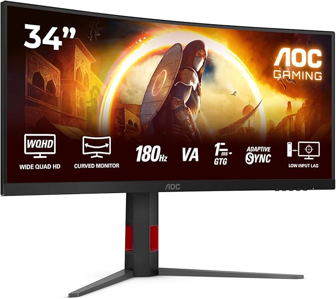 AOC G4 Computer Monitor 86.4 Cm (34) 3440 X 1440 Pixels Wide W129161321 ((34) 3440 X 1440 Pixels Wide Quad Hd Led Black Red) (Renewed)