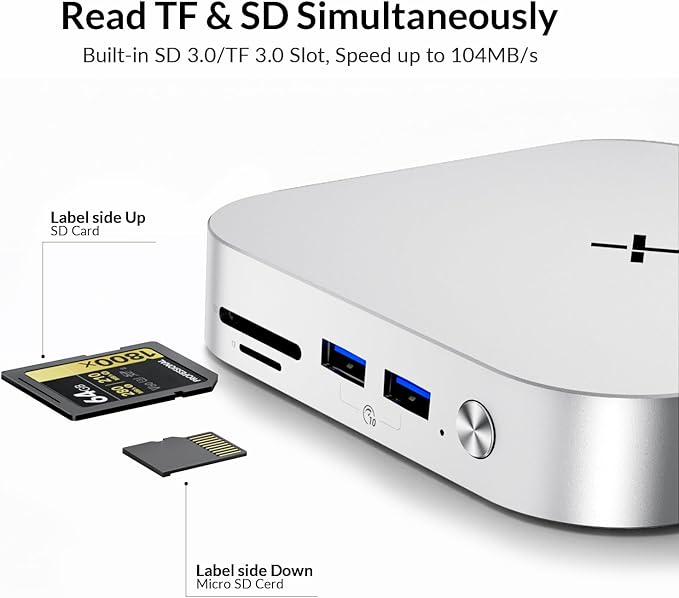 iDsonix Mac mini M4 Dock with M.2 NVMe/SATA SSD Enclosure 2*USB A 10Gbps 2*USB A 5Gbps TF/SD Slot 3.5mm Audio Docking Station for Mac mini M4/ M4 Pro- M4D1