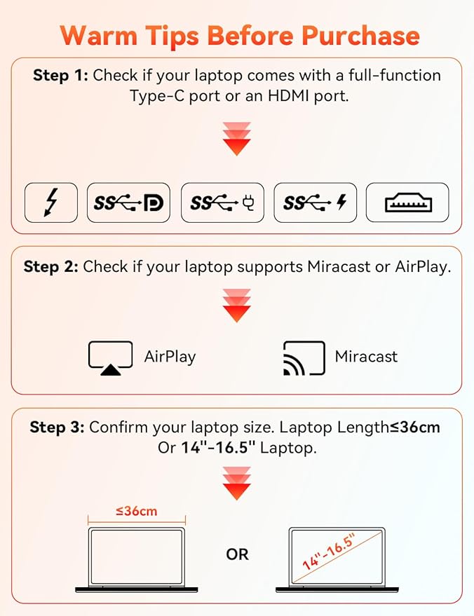 HotYeah Laptop Screen Extender One Cable Connection (Windows &amp Mac) 14 1080P Dual Portable Monitor USB-C HDMI Wireless Travel Extended Display Triple Screen Monitor for 12-16.5 Laptop