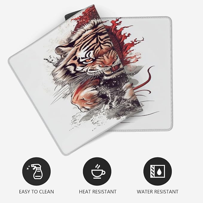 Large Mouse Mat Tiger Dragon Animal Computer Mousepad with Non-Slip Rubber Base Waterproof Mouse Pad Desktop Keyboard Pad for GamerHome School Laptop Office Accessories35.4x15.7 in