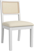 Adjustable Office Computer Chair with Armrest 1pcs Rattan Backrest Dining Chairs with Upholstered Cushion Solid Wood Frame and Legs(White)