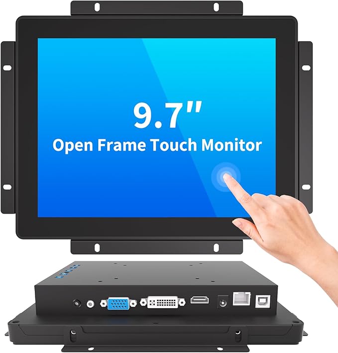 9.7 Inch Open Frame Touch Monitor PCAP 10-Point Touch Industrial Touchscreen Monitor with HDMI/VGA/DVI Interface Active Matrix TFT LCDLED Backlight with VESA Mount
