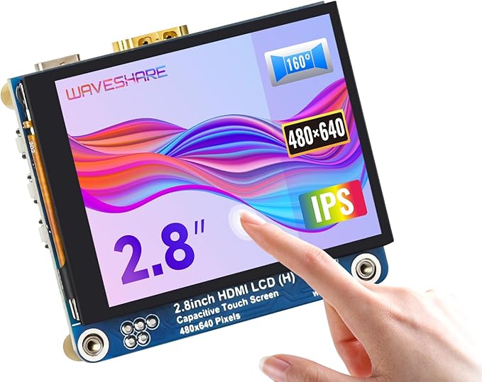 waveshare 2.8inch HDMI IPS LCD Display Compatible with Raspberry Pi 5/4B/3B/Zero/Zero W/Zero 2W/Pico/Pico W/Pico WH 480×640 Resolution Supports Jerson Nano/Windows
