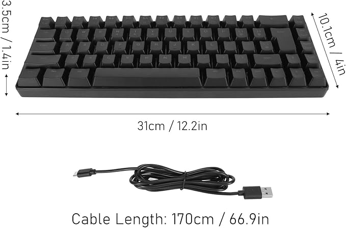 Wired Gaming Keyboard RGB Mechanical Gaming Keyboard with 68 Keys Ergonomic Design USB Wired Keyboard for Desktop Computer IBM PC Win98SE (Black)