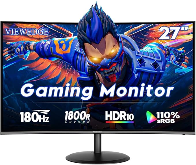 Viewedge Curved Gaming Monitor 27 inch 180Hz FHD 1080P VA Screen 1800R Computer Monitor 1ms with FreeSync Low Motion Blur DisplayPort HDMI Monitor Built-in Speakers