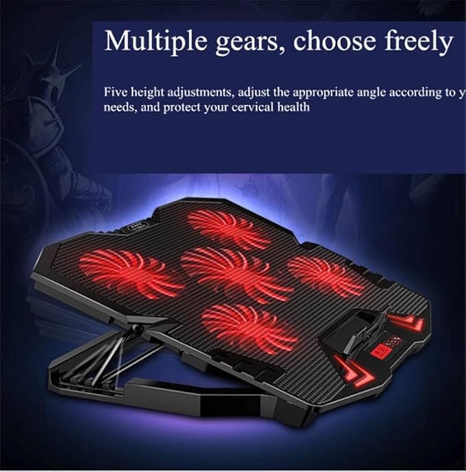 Laptop Cooling Pad Notebook Cooler for Desk and Lap Use Laptop Fan Stand 5 Adjustable Heights with 5 Quiet Fans and Phone Holder for 12-17 Inch Laptops (Color : Blue) (Red)