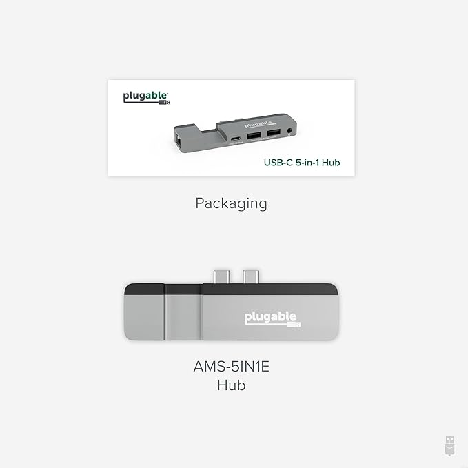 Plugable 5-in-1 USB C Hub for MacBook Pro &amp Air M1/M2/M3/M4/M5 - Thunderbolt 4 Compatible MagSafe Ready 40Gbps Data Gigabit Ethernet 2X USB 3.0 - Slim Portable Adapter with Pass-Through Charg