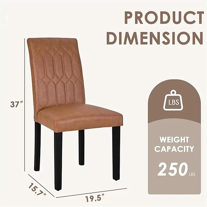 Adjustable Office Computer Chair with Armrest 2pcs Brown Leather Upholstered Dining Chairs Solid Wood Legs with Rubber Footpads for Kitchen Living Room