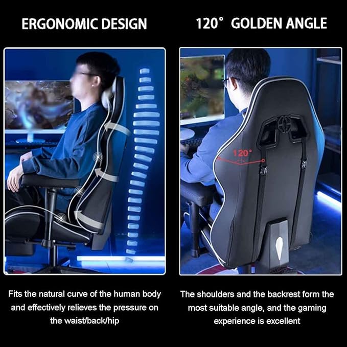 Gaming Chair with Footrest Cool Two-Color Stitching Spider Pattern Gamer Chair 155° Reclining Swivel Lift Racing Chair Load Bearing 190kg/418.9lbs (Color : Gray-Black Size : 121-131 * 50cm)