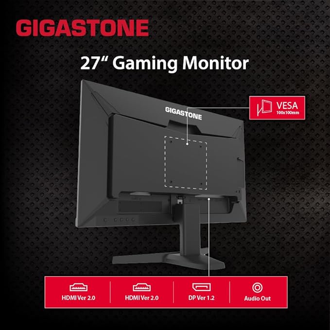 Gigastone 27 inch IPS LED Back Light Gaming Monitor 165Hz FHD 1920 x 1080 178° Wide View Frameless PC Monitor Built-in Speakers FreeSync Eye Care Technology Ergonomic Tilt VESA MountDPHDMI